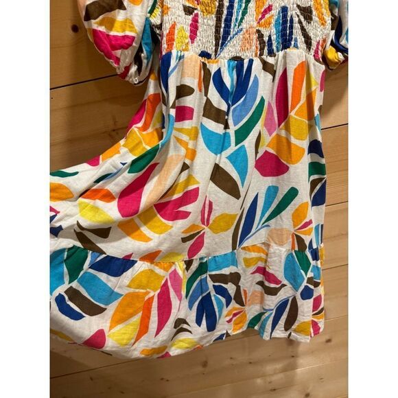 Tabitha Brown X Target Botanical Print Colorful Dress Smocked Puff Sleeve Large - Picture 8 of 8